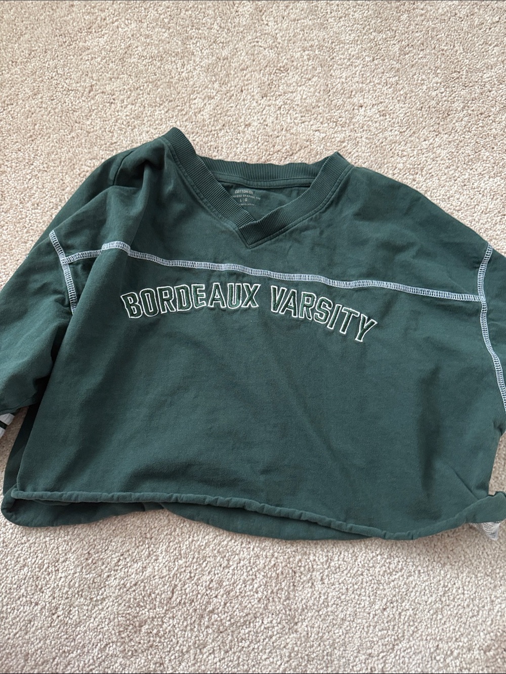 Cotton On Dark Green "Bordeaux Varsity" Cropped Sweatshirt